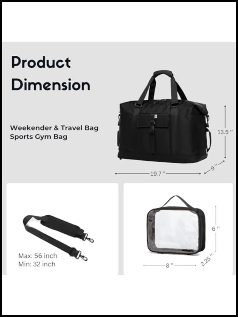 40L Weekender Duffel Bag with Shoe Compartment, Nylon Travel Bag
